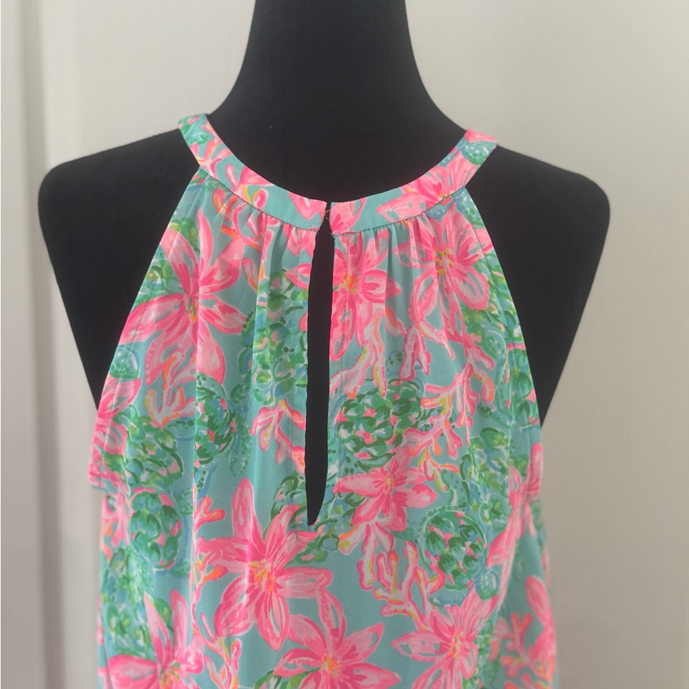 Lilly Pulitzer Pink and Green Floral Mini Dress SZ 6 - Picture 6 of 9